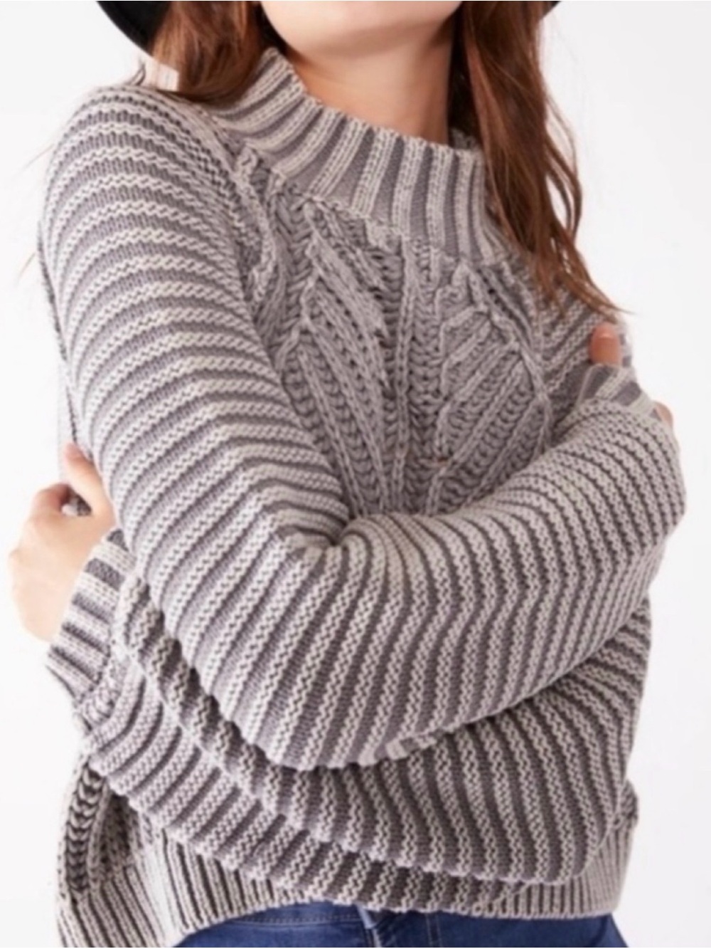 Free People Sweetheart Cable Knit Mock Neck Sweater Gray Size S